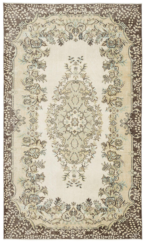 Load image 1 in gallery view. Cream and brown traditional rug with a central floral medallion and ornate border on a white background.