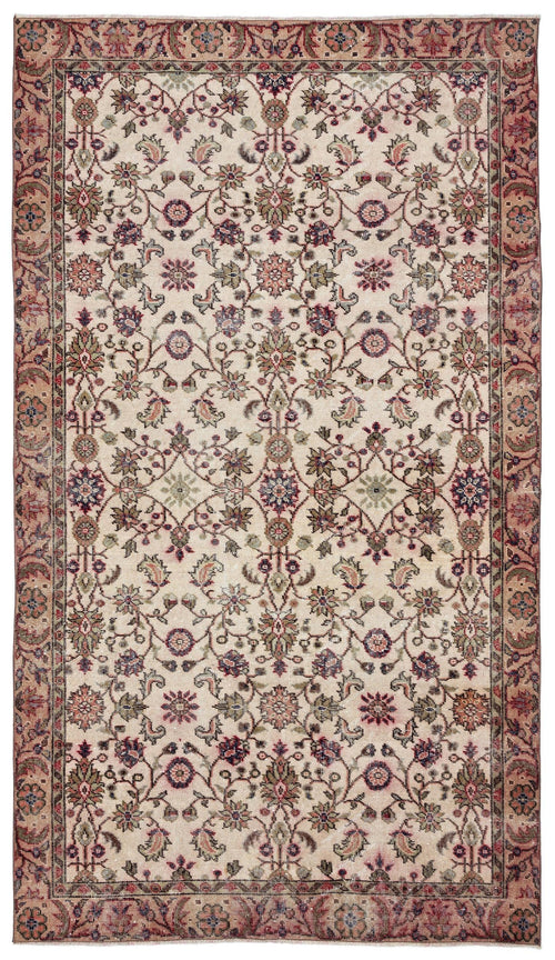 Load image 1 in gallery view. Beige traditional rug with a repeating floral vine pattern in muted red, green, and blue, featuring a decorative border.