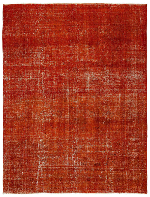Load image 1 in gallery view. Solid rust-red vintage-style rug with a distressed, faded texture and subtle worn-in detailing.