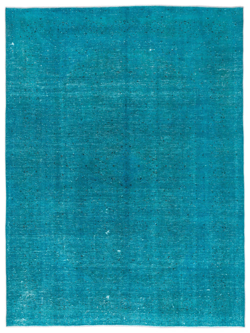 Load image 1 in gallery view. Solid teal rug with a distressed, speckled texture and white fringe edges.