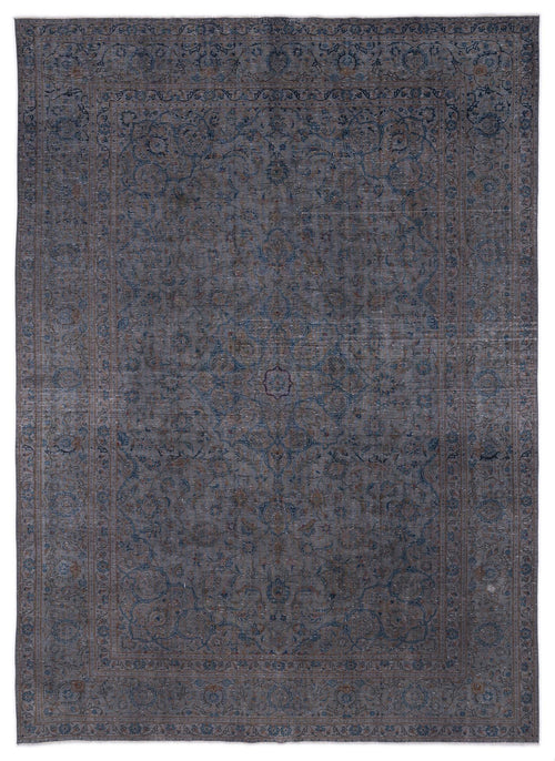 Load image 1 in gallery view. Dark grey and blue traditional rug with a distressed floral medallion pattern and a detailed border.