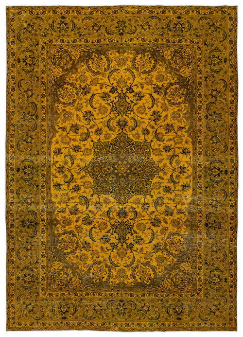 Load image 1 in gallery view. Mustard yellow and dark olive traditional rug with a central floral medallion and intricate botanical border.