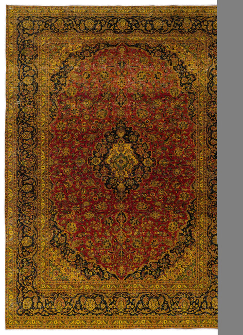 Load image 1 in gallery view. Traditional red, black, and gold Persian-style rug with an intricate floral medallion and ornate border.