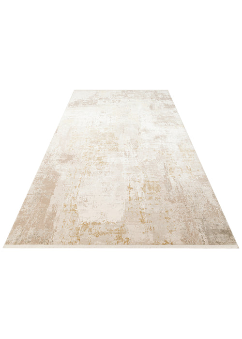 Load image 1 in gallery view. Cream and beige area rug with a distressed, abstract textured pattern on a white background.