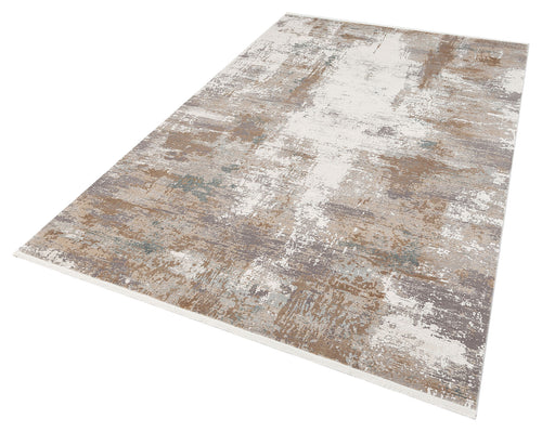 Load image 1 in gallery view. White, beige, and grey abstract area rug with a distressed, weathered texture on a white background.