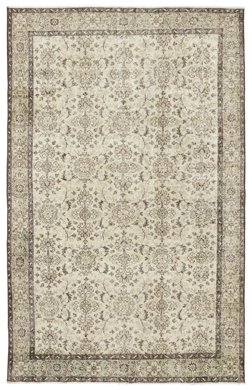 Load image 1 in gallery view. The Lagata - Vintage Floral Rug (6'2 x 9'9) features an intricate, symmetrical floral and vine pattern in cream, beige, and brown with a detailed ornate border for a classic touch.