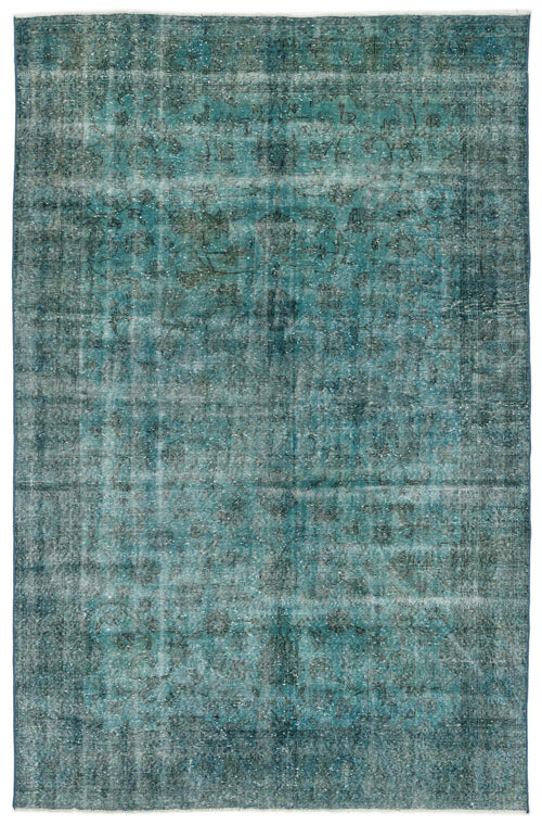 Load image 1 in gallery view. Teal and charcoal distressed vintage-style rug with a faded traditional floral medallion pattern.
