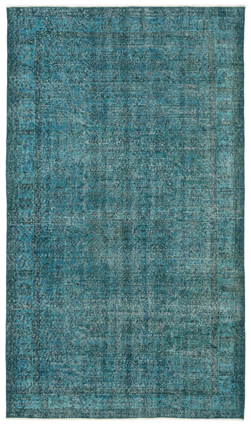 Load image 1 in gallery view. Teal distressed area rug with a faded traditional medallion pattern and a bordered edge.
