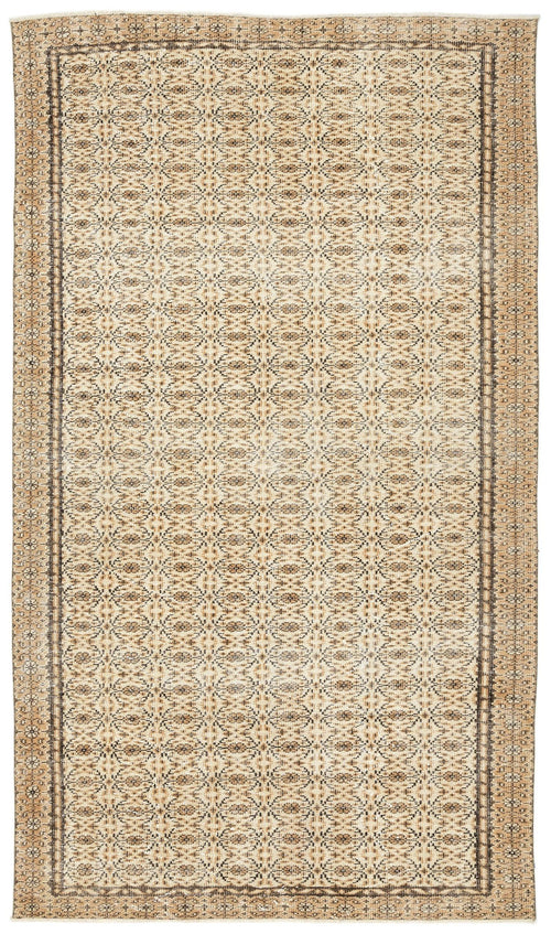 Load image 1 in gallery view. Tan and brown rug with a repeating geometric lattice pattern and a decorative border on a white background.