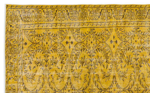 Load image 1 in gallery view. Mustard yellow rug with a distressed charcoal grey traditional floral medallion pattern and a decorative border.