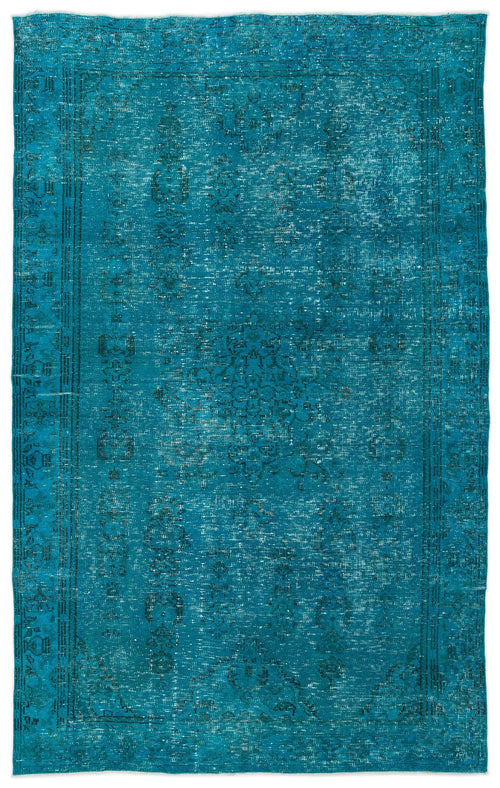 Load image 1 in gallery view. Teal distressed area rug with a faded traditional medallion pattern and a bordered edge on a white background.