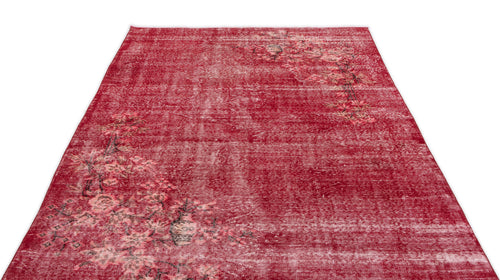 Load image 1 in gallery view. Distressed red rug with a faded floral pattern and white highlights on a white background.