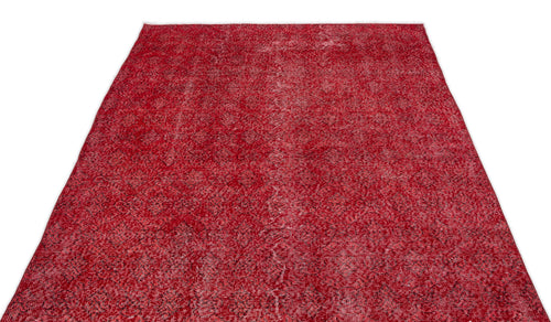 Load image 1 in gallery view. Distressed crimson red rug with a repeating black geometric floral pattern on a white background.
