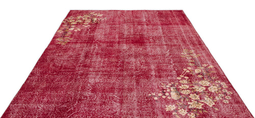 Load image 1 in gallery view. Distressed deep red rug with faded floral corner motifs on a white background.
