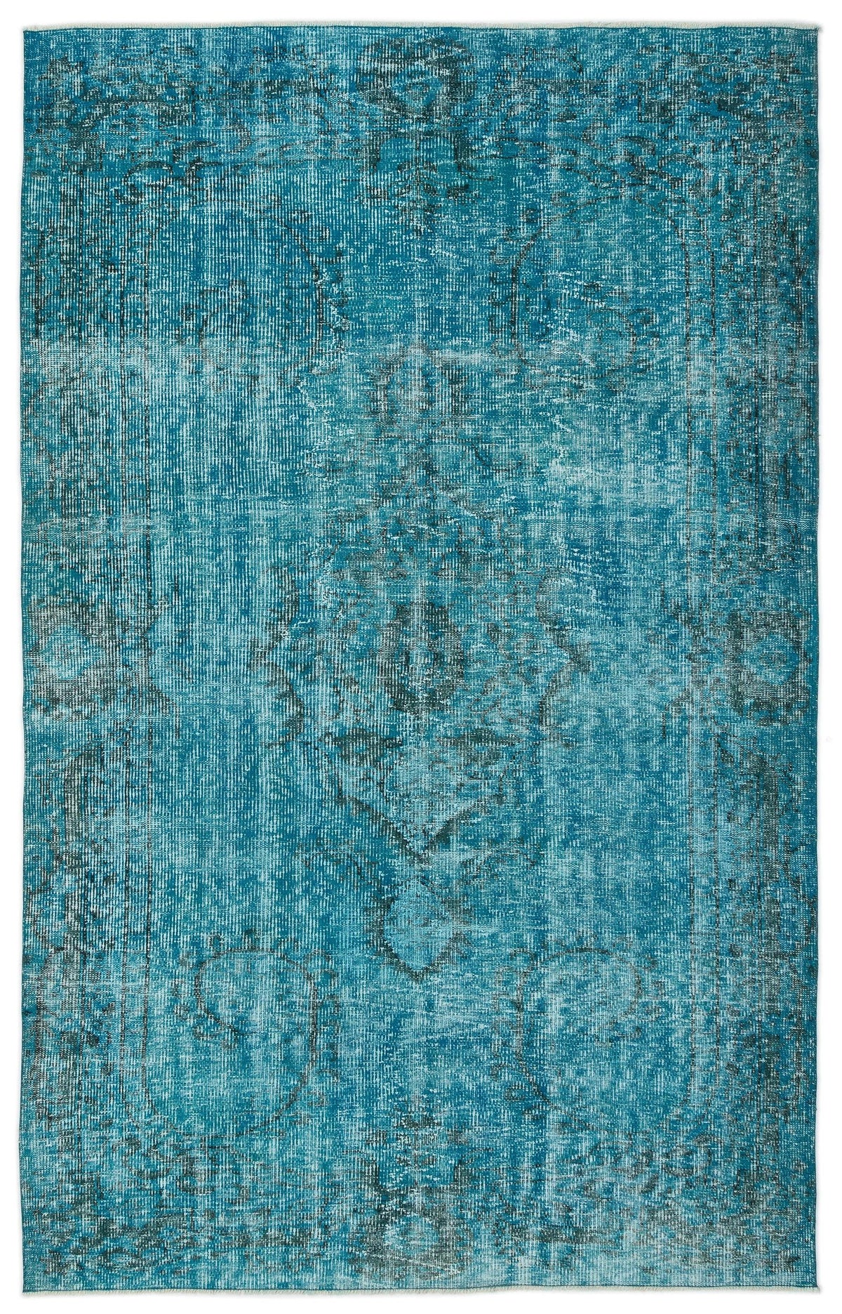 Teal distressed rug with a faded traditional medallion pattern on a white background.