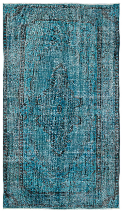 Load image 1 in gallery view. Teal and black distressed vintage-style rug with a central medallion and ornate border pattern.