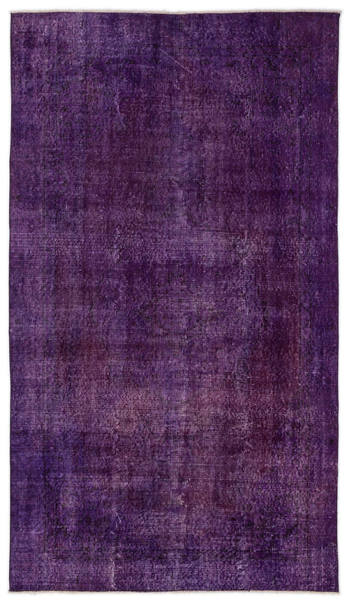 Load image 1 in gallery view. Deep purple vintage-style rug with a distressed, overdyed finish and faint traditional medallion pattern.