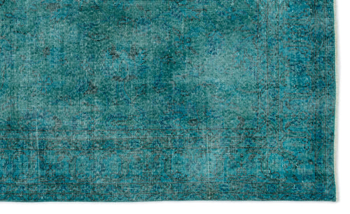 Load image 1 in gallery view. Teal and black distressed vintage-style rug with a faded traditional medallion pattern.