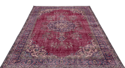 Load image 1 in gallery view. Distressed magenta and navy blue traditional Persian-style rug with a central medallion and ornate border.