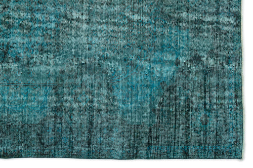 Load image 1 in gallery view. Teal and black distressed rug with a faded, textured horizontal weave pattern.