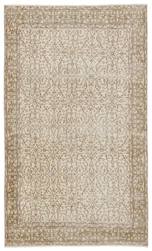 Load image 1 in gallery view. The Mofean Vintage Floral Rug (5'2" x 8'7") is a rectangular beige and brown flatweave with an ornate central vine design and a decorative geometric-floral border, inspired by vintage rugs.