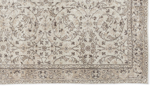 Load image 1 in gallery view. Beige and taupe distressed rug with a traditional floral medallion pattern and a detailed border.