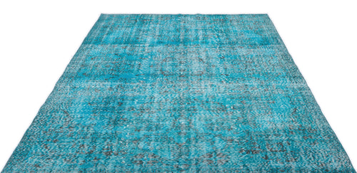 Load image 1 in gallery view. Bright turquoise area rug with a distressed, faded traditional pattern in dark grey on a white background.