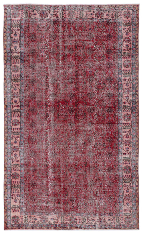 Load image 1 in gallery view. Distressed red and blue vintage-style rug with a central medallion and ornate floral border on a white background.