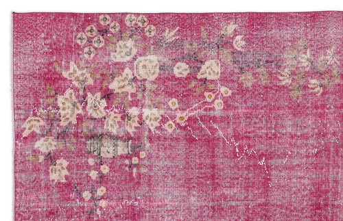 Load image 1 in gallery view. Magenta distressed rug with a faded cream and beige floral branch pattern.