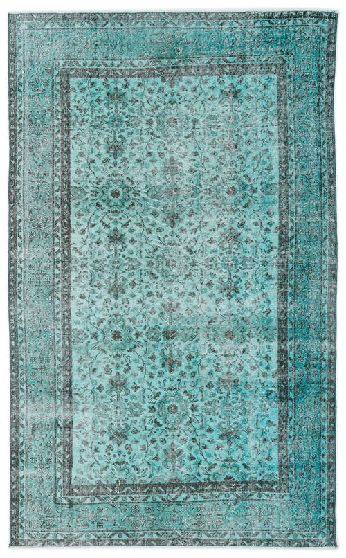 Load image 1 in gallery view. Distressed teal and charcoal rug with a traditional floral medallion pattern and a wide decorative border.