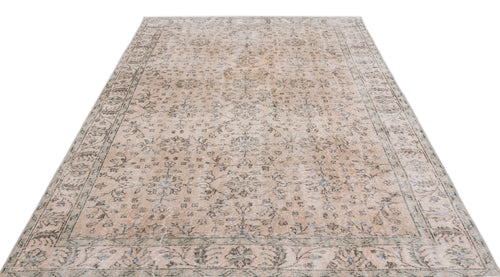 Load image 1 in gallery view. Beige and grey vintage-style rug with a distressed floral medallion pattern and a detailed border.