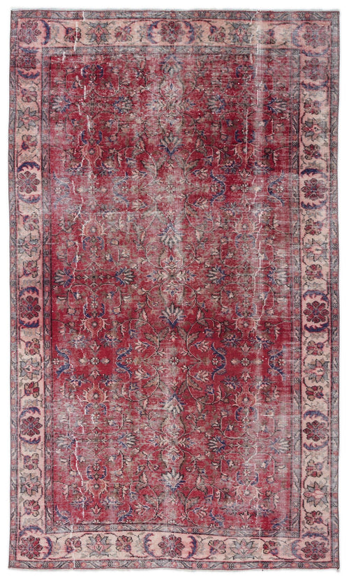 Load image 1 in gallery view. Distressed red and blue traditional Persian-style rug with a central floral medallion and ornate border.