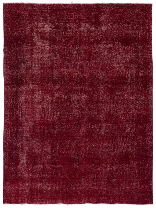 Load image 1 in gallery view. Deep red vintage-style rug with a distressed, faded texture and subtle border detail on a white background.