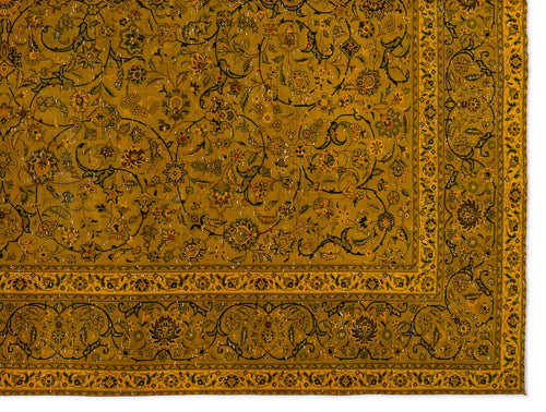 Load image 1 in gallery view. Mustard yellow traditional rug with intricate black and multi-colored floral vine patterns and a decorative border.
