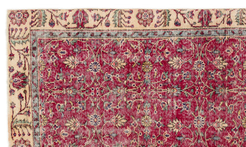 Load image 1 in gallery view. Red traditional rug with a floral vine pattern, a blue border, and a cream-colored outer edge.