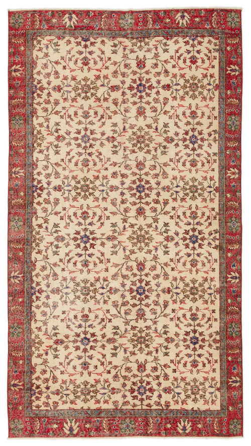 Load image 1 in gallery view. Cream rug with a red floral medallion pattern and a wide red border, isolated on a white background.