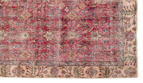 Load image 1 in gallery view. Distressed red and beige vintage-style rug with a traditional floral medallion pattern and a wide decorative border.