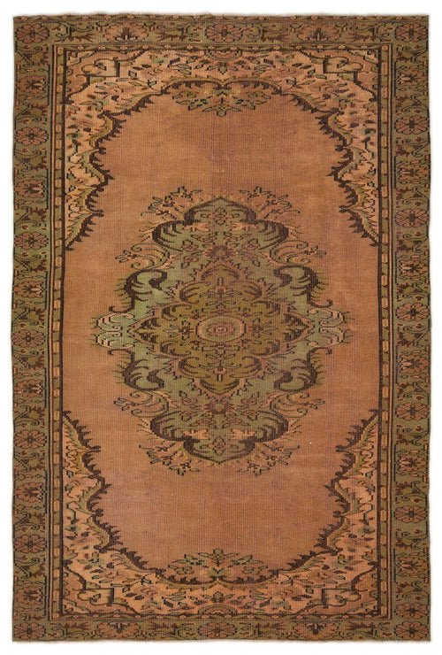 Load image 1 in gallery view. Rust-colored traditional rug with a central olive green floral medallion and a decorative border on a white background.