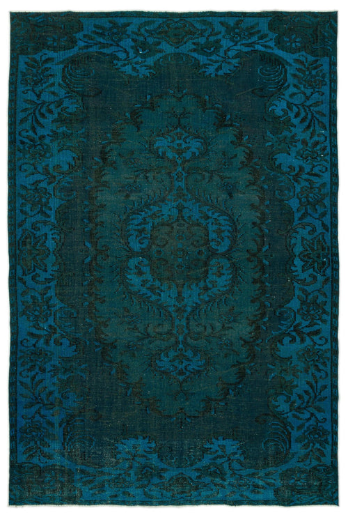 Load image 1 in gallery view. Teal and black traditional rug with a distressed floral medallion pattern and ornate border.