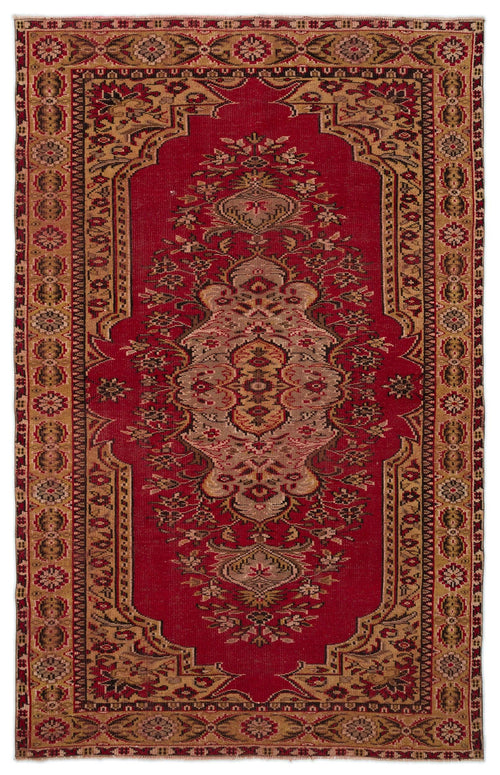 Load image 1 in gallery view. Red and tan traditional rug with a central floral medallion and intricate geometric border patterns.
