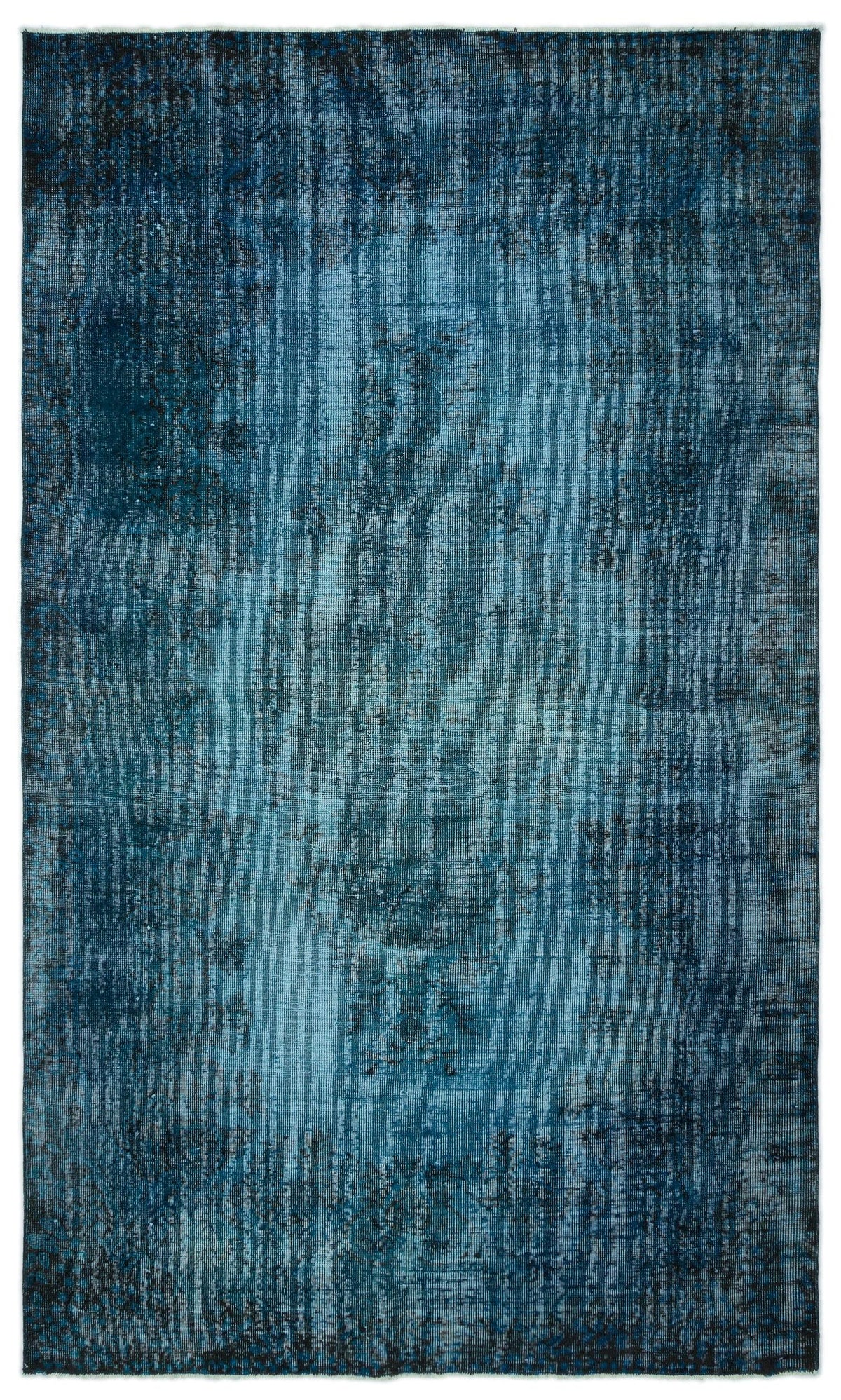 Deep blue distressed area rug with a faded, vintage-inspired texture and dark charcoal border accents.