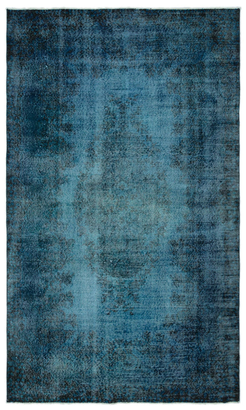 Load image 1 in gallery view. Deep blue distressed area rug with a faded, vintage-inspired texture and dark charcoal border accents.