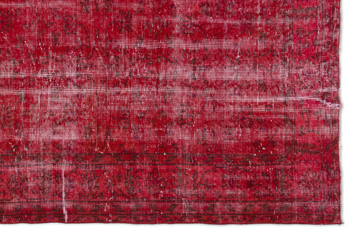 Load image 1 in gallery view. Distressed red vintage rug with a faded traditional floral pattern and a dark border on a white background.