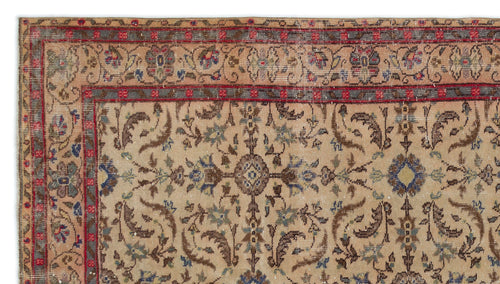 Load image 1 in gallery view. Beige vintage-style rug with a red and grey border and intricate floral medallion pattern in blue, brown, and green.