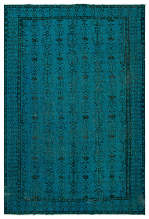 Load image 1 in gallery view. Teal rug with a black geometric trellis pattern and a decorative border.