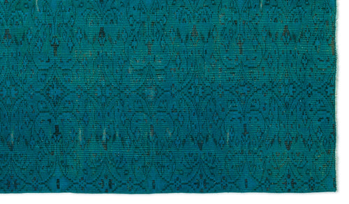 Load image 1 in gallery view. Teal rug with a dark, tonal damask-inspired pattern and a visible woven texture.