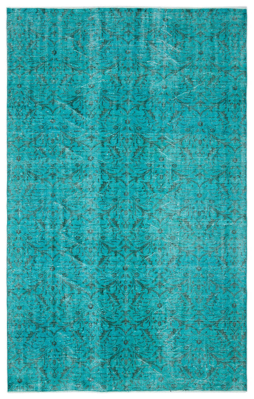 Load image 1 in gallery view. Turquoise rug with a distressed, dark grey traditional floral medallion pattern on a white background.