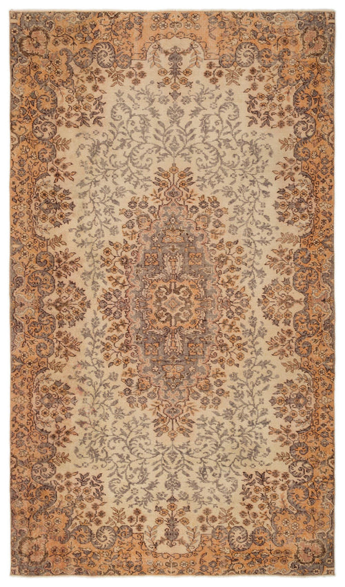 Load image 1 in gallery view. Beige, orange, and charcoal traditional rug with a central floral medallion and ornate botanical border.