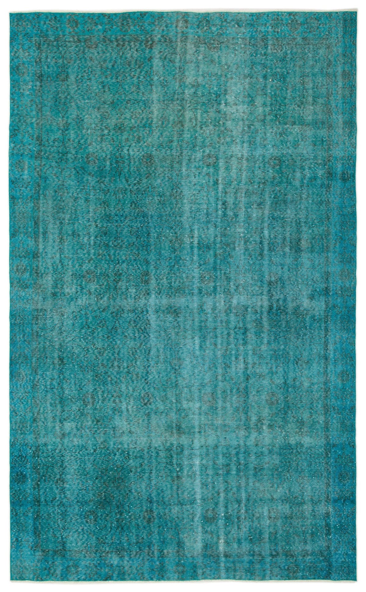 Teal distressed vintage-style rug with a faint, faded traditional medallion pattern.