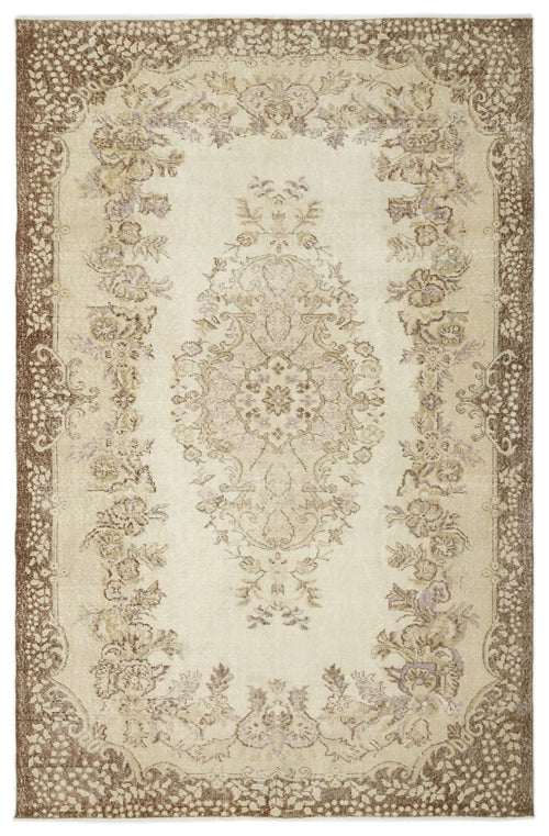 Load image 1 in gallery view. Beige and brown traditional rug with a central floral medallion and ornate border on a white background.